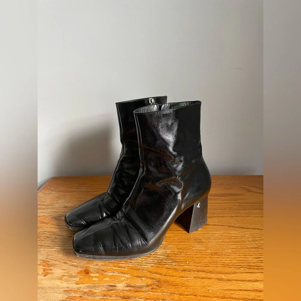 Jimmy Choo Patent Leather Block Heel Booties Size EU 37 - Picture 3 of 10